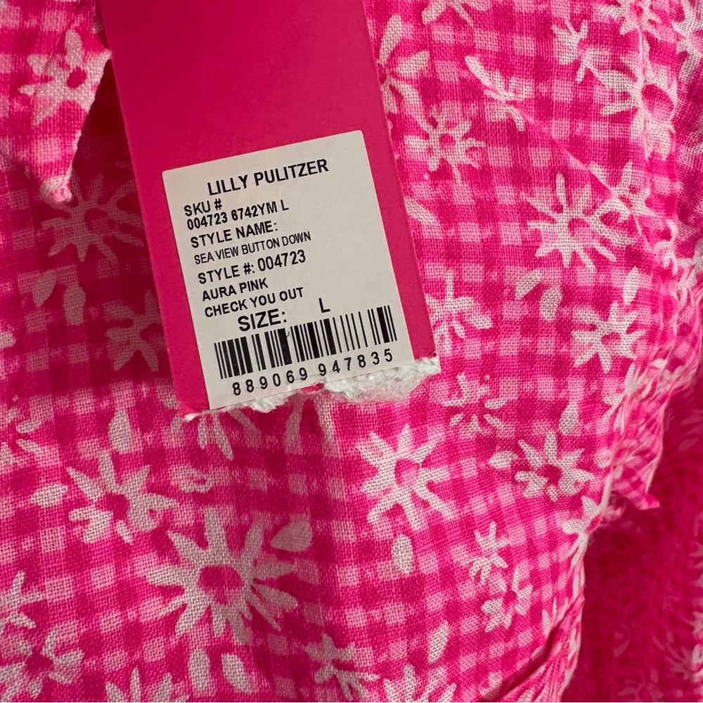 NEW Lilly Pulitzer Sea View Pink Aura linen Button Down - Picture 11 of 12
